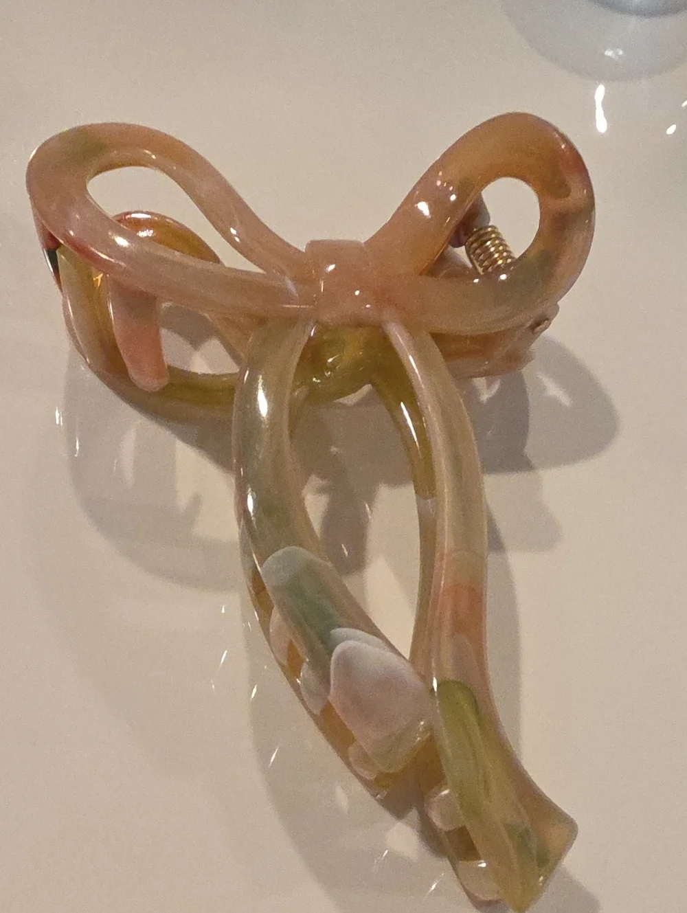 New! Marbleized Bow Hair Claw Clip in Pink and Sage Green